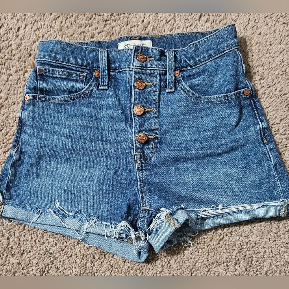 Madewell High-Rise Denim Shorts Button Fly Raw Hem Women’s Size 25